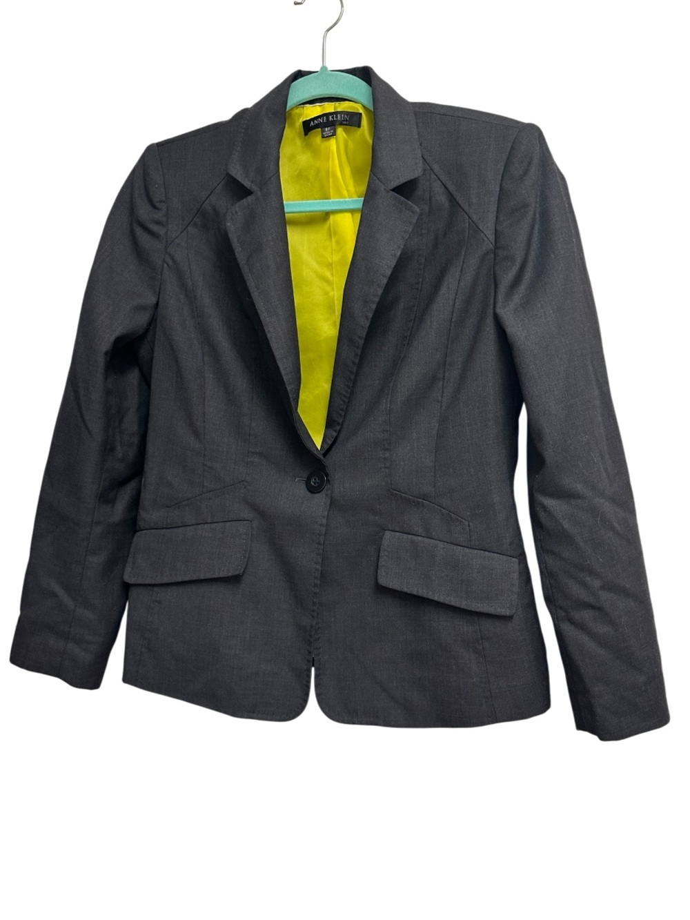 Anne Klein | Charcoal Gray One Button Career Blazer Jacket | Size 8P Petite